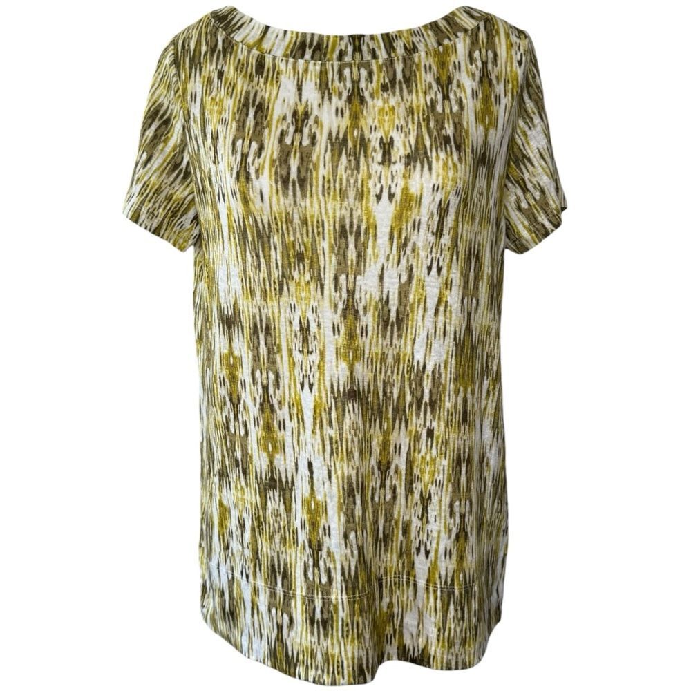 |EUC| J JILL Pattern Linen Boat Neck Short Sleeve Top